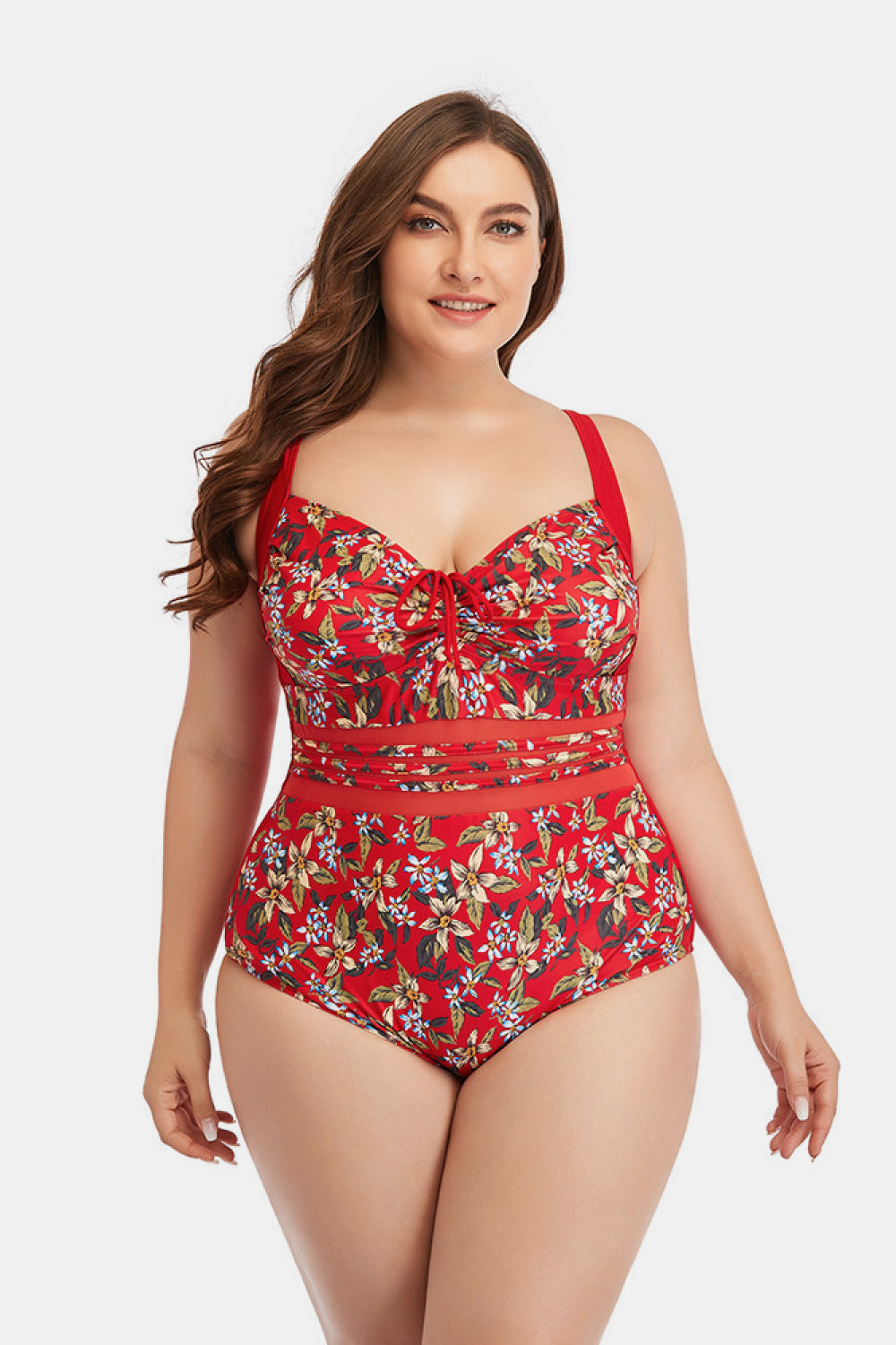 Floral Drawstring Detail One-Piece Swimsuit - Red / M - Women’s Clothing & Accessories - Swimwear - 1 - 2024