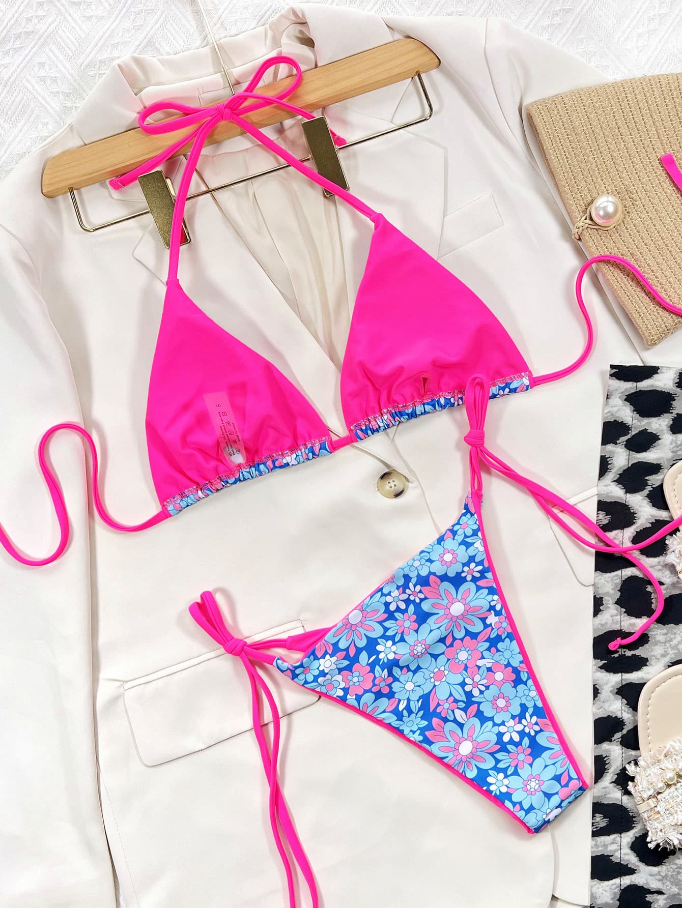 Floral Halter Neck Tie Side Bikini Set - Women’s Clothing & Accessories - Swimwear - 3 - 2024