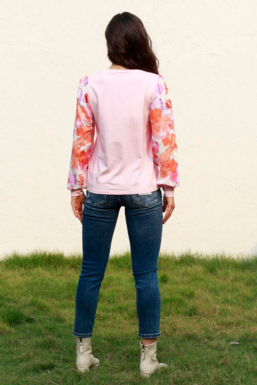 Floral Lantern Sleeve Round Neck Blouse - Women’s Clothing & Accessories - Shirts & Tops - 2 - 2024