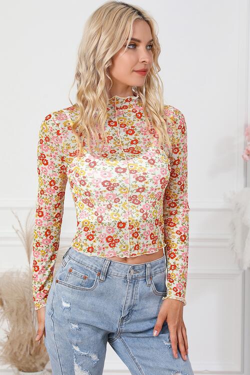 Floral Mock Neck Long Sleeve Blouse - Women’s Clothing & Accessories - Shirts & Tops - 4 - 2024