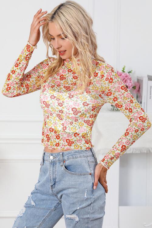 Floral Mock Neck Long Sleeve Blouse - Women’s Clothing & Accessories - Shirts & Tops - 3 - 2024
