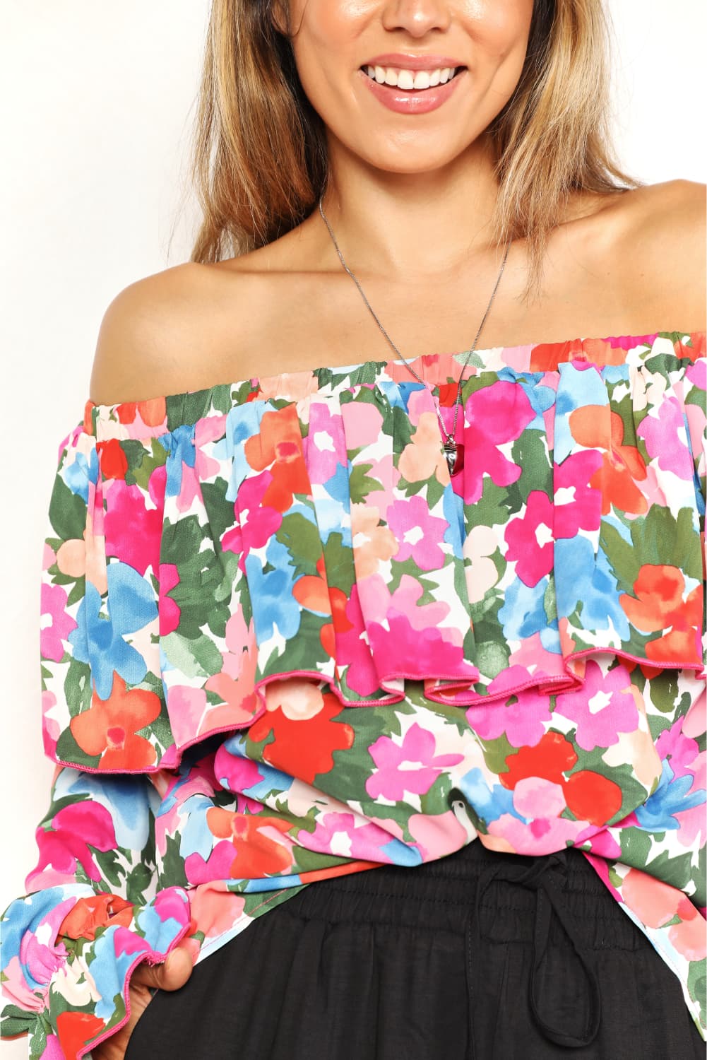 Floral Off-Shoulder Flounce Sleeve Layered Blouse - Women’s Clothing & Accessories - Shirts & Tops - 7 - 2024