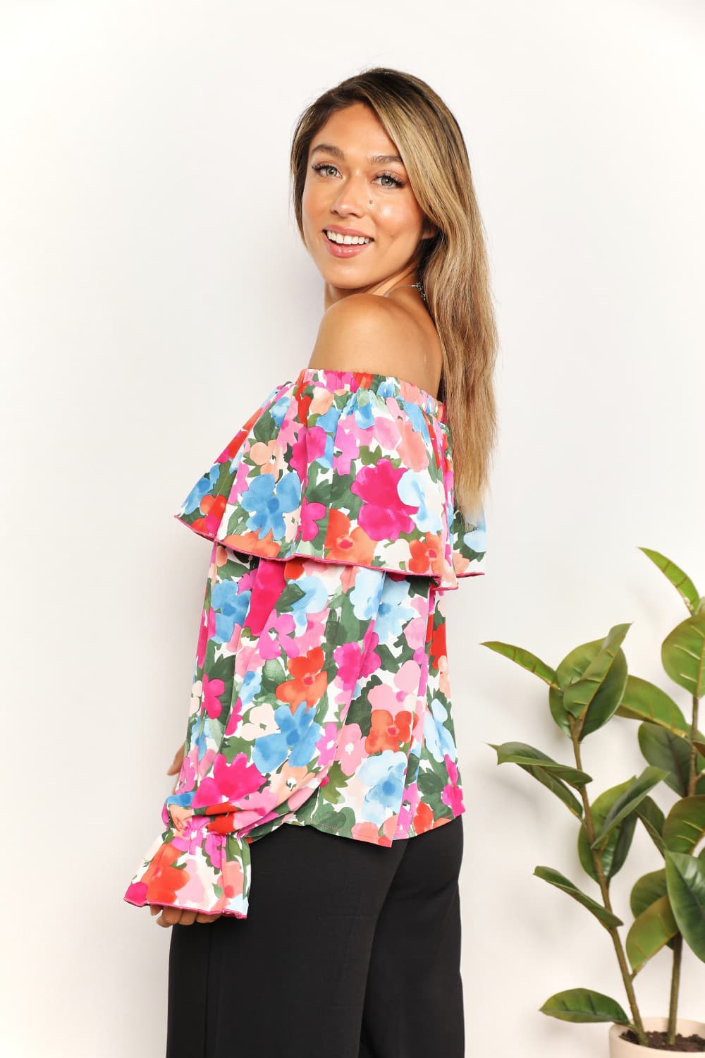 Floral Off-Shoulder Flounce Sleeve Layered Blouse - Women’s Clothing & Accessories - Shirts & Tops - 2 - 2024