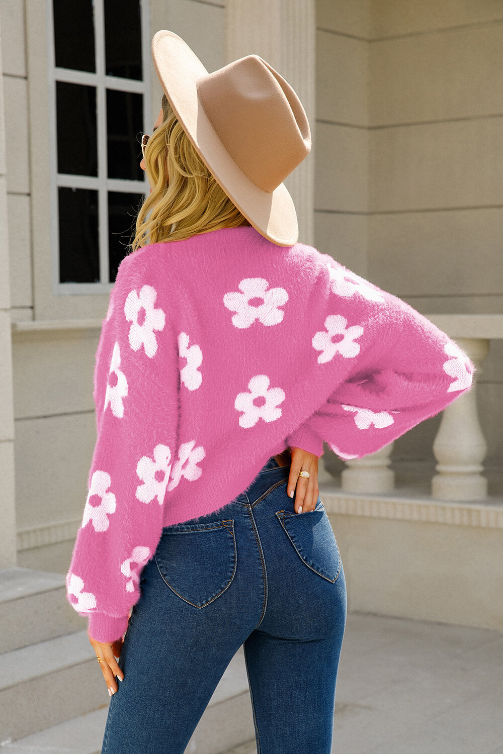 Floral Open Front Fuzzy Cardigan - Women’s Clothing & Accessories - Shirts & Tops - 2 - 2024