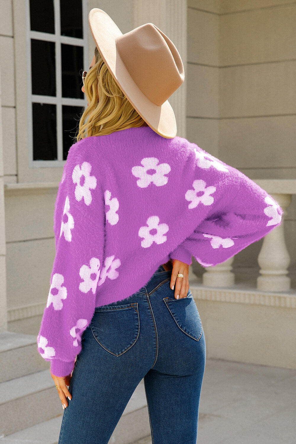 Floral Open Front Fuzzy Cardigan - Women’s Clothing & Accessories - Shirts & Tops - 20 - 2024