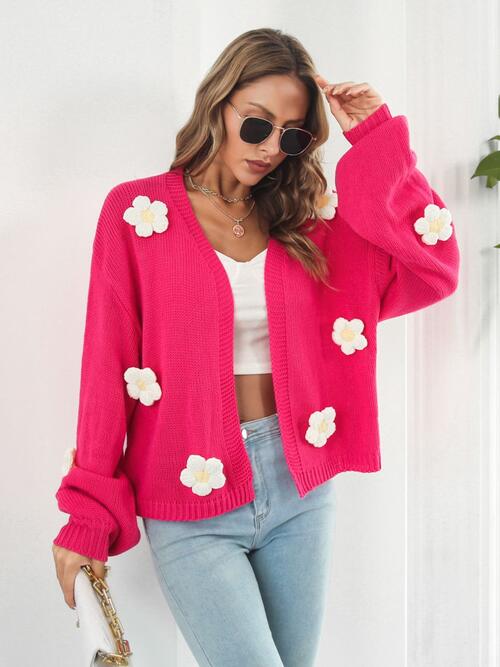 Floral Open Front Long Sleeve Cardigan - Pink / S - Women’s Clothing & Accessories - Shirts & Tops - 1 - 2024