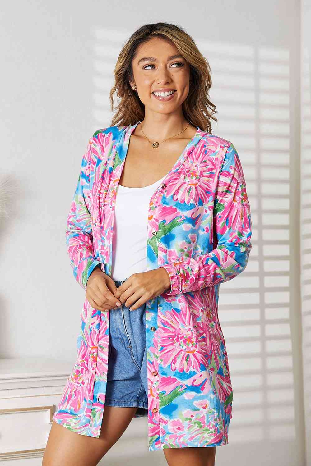 Floral Open Front Long Sleeve Cardigan - Women’s Clothing & Accessories - Shirts & Tops - 11 - 2024