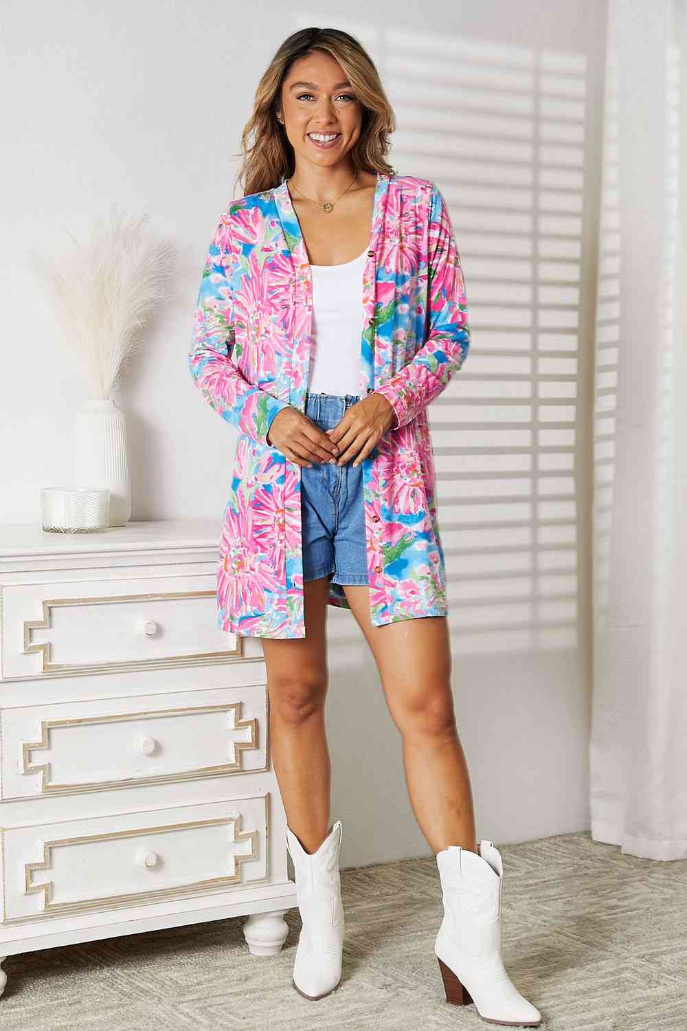 Floral Open Front Long Sleeve Cardigan - Women’s Clothing & Accessories - Shirts & Tops - 18 - 2024