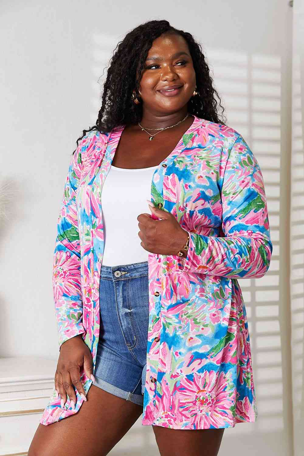 Floral Open Front Long Sleeve Cardigan - Women’s Clothing & Accessories - Shirts & Tops - 4 - 2024