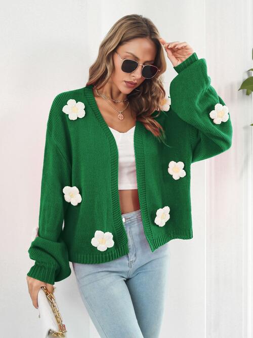 Floral Open Front Long Sleeve Cardigan - Green / S - Women’s Clothing & Accessories - Shirts & Tops - 9 - 2024