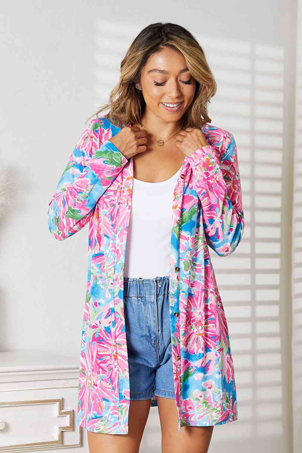 Floral Open Front Long Sleeve Cardigan - Women’s Clothing & Accessories - Shirts & Tops - 12 - 2024