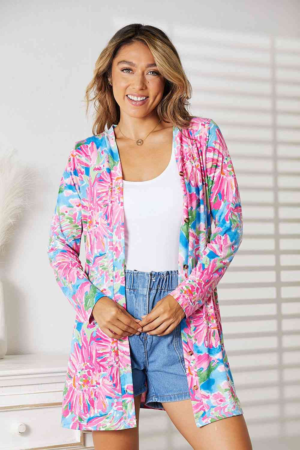 Floral Open Front Long Sleeve Cardigan - Women’s Clothing & Accessories - Shirts & Tops - 10 - 2024
