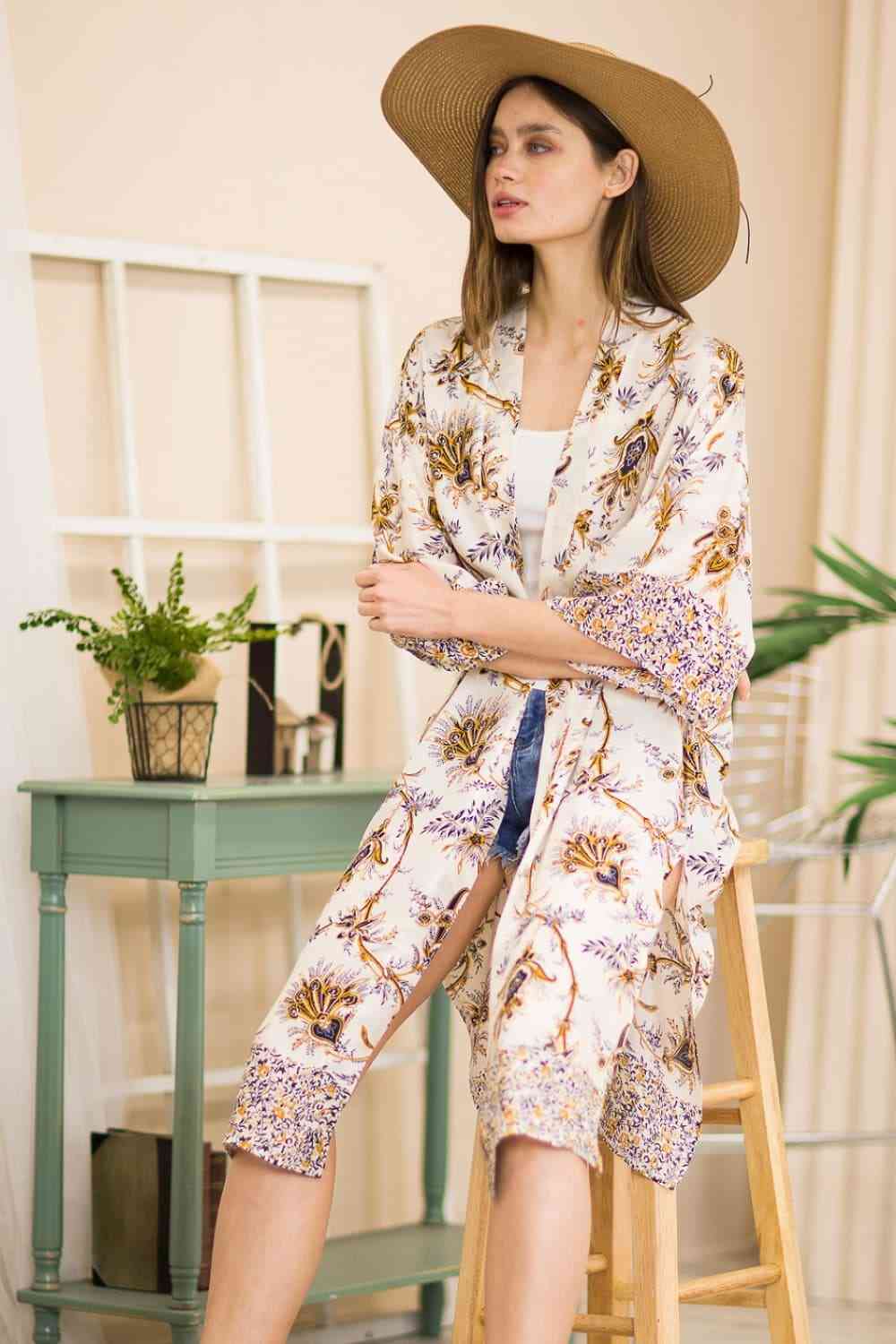 Floral Open Front Slit Duster Cardigan - Floral / One Size - Women’s Clothing & Accessories - Shirts & Tops - 6 - 2024