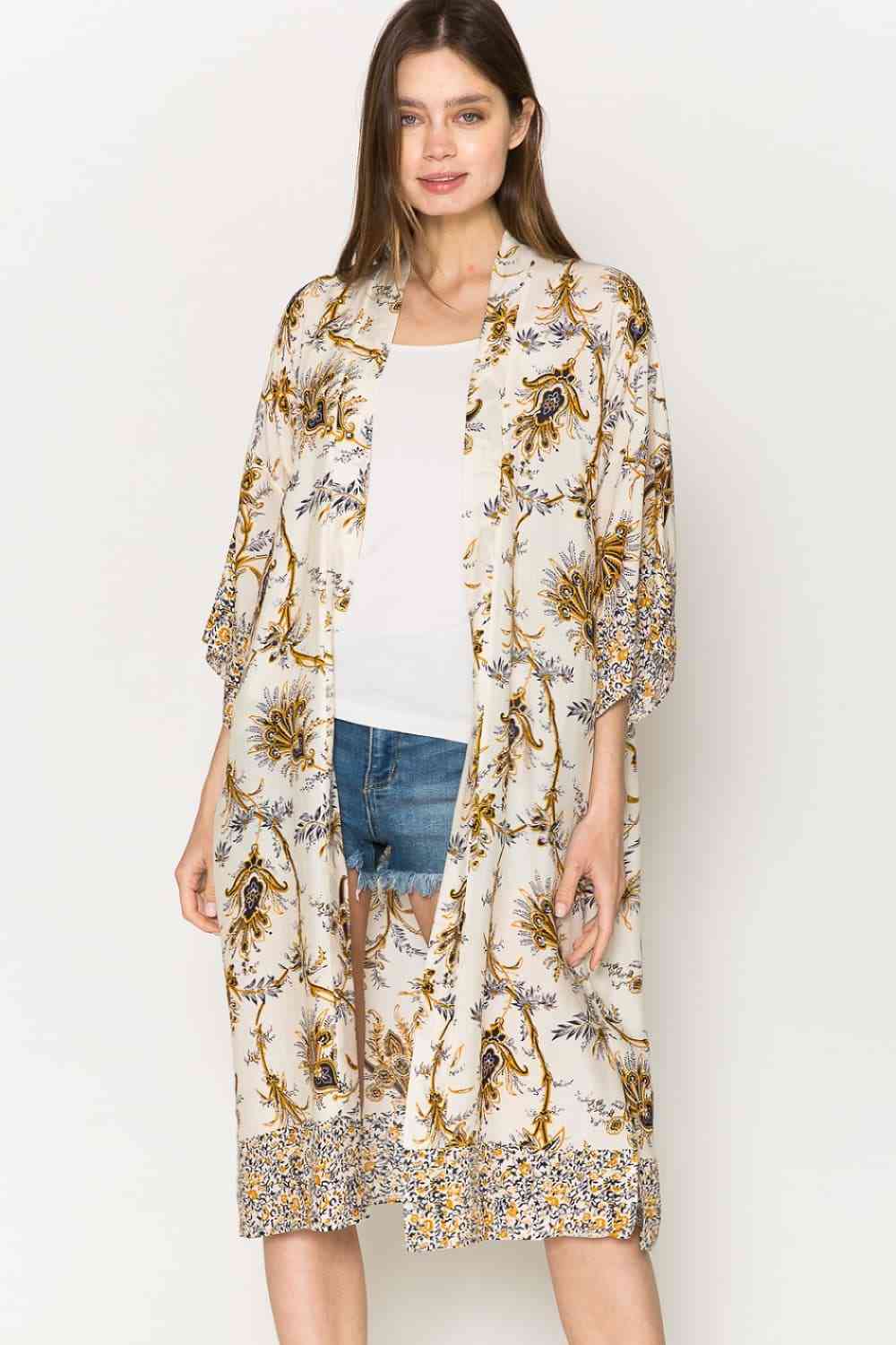Floral Open Front Slit Duster Cardigan - Floral / One Size - Women’s Clothing & Accessories - Shirts & Tops - 1 - 2024