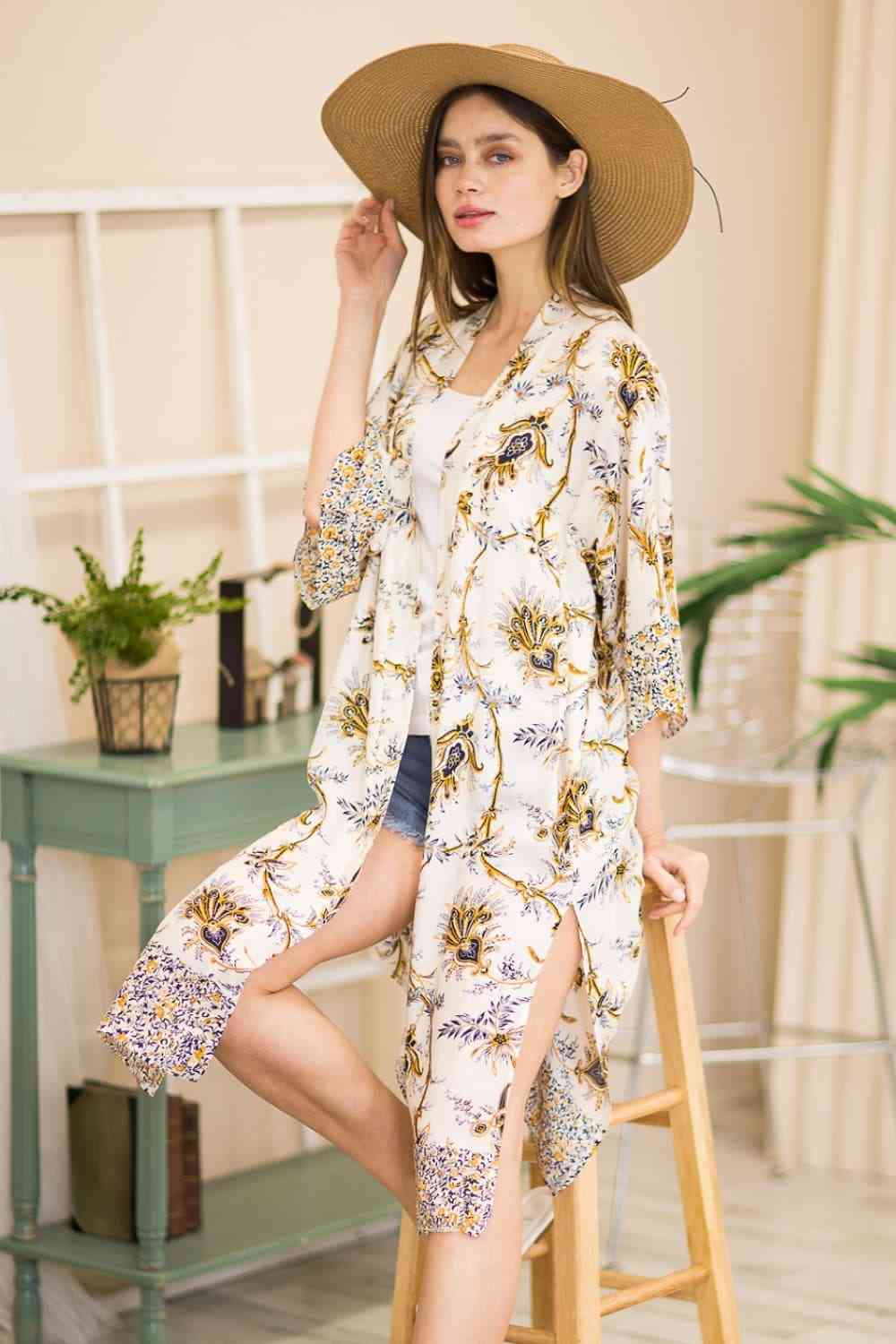 Floral Open Front Slit Duster Cardigan - Floral / One Size - Women’s Clothing & Accessories - Shirts & Tops - 5 - 2024
