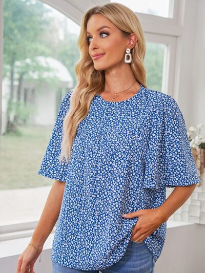 Floral Round Neck Half Sleeve Blouse - Blue / S - Women’s Clothing & Accessories - Shirts & Tops - 4 - 2024