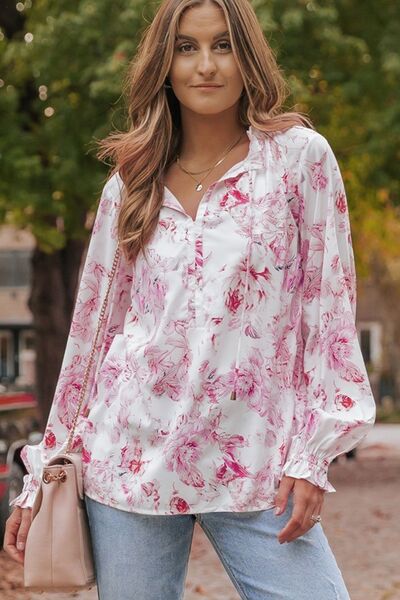 Floral Tie Neck Flounce Sleeve Blouse - Floral / S - Women’s Clothing & Accessories - Shirts & Tops - 1 - 2024