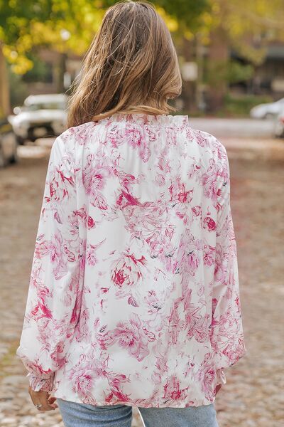 Floral Tie Neck Flounce Sleeve Blouse - Women’s Clothing & Accessories - Shirts & Tops - 2 - 2024