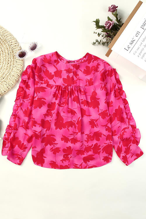 Floral Tie Neck Ruffle Trim Blouse - Women’s Clothing & Accessories - Shirts & Tops - 4 - 2024