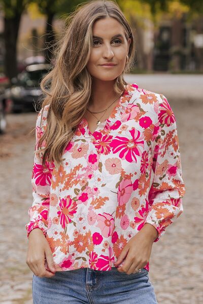 Floral V-Neck Frill Long Sleeve Blouse - Women’s Clothing & Accessories - Shirts & Tops - 3 - 2024