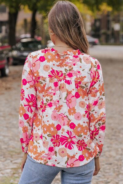 Floral V-Neck Frill Long Sleeve Blouse - Women’s Clothing & Accessories - Shirts & Tops - 2 - 2024