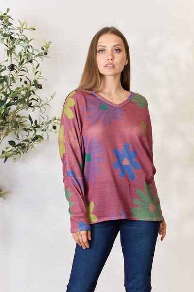 Floral V-Neck Long Sleeve Top - Floral / S - Women’s Clothing & Accessories - Shirts & Tops - 1 - 2024