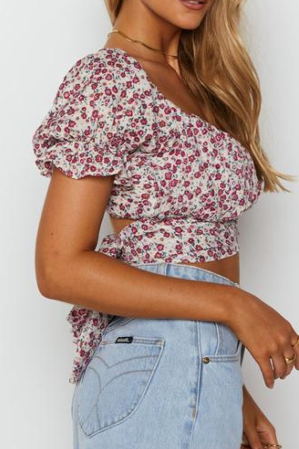 Flower Print Ruffle Trim Off-Shoulder Back Tie Blouse - Women’s Clothing & Accessories - Shirts & Tops - 11 - 2024