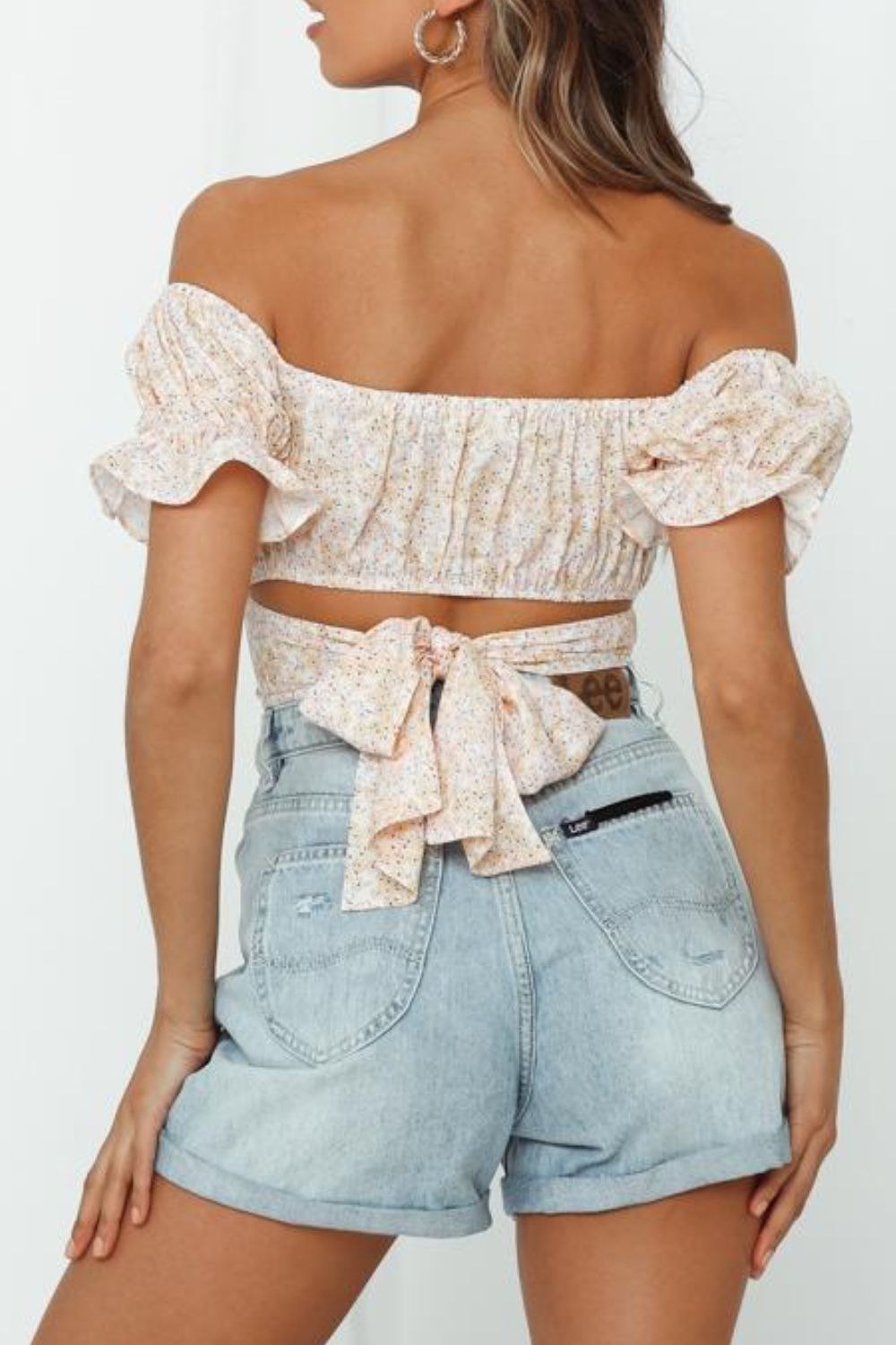 Flower Print Ruffle Trim Off-Shoulder Back Tie Blouse - Women’s Clothing & Accessories - Shirts & Tops - 8 - 2024