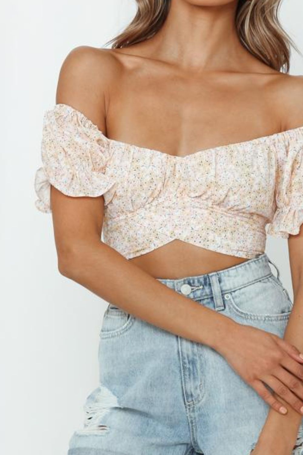 Flower Print Ruffle Trim Off-Shoulder Back Tie Blouse - Women’s Clothing & Accessories - Shirts & Tops - 9 - 2024