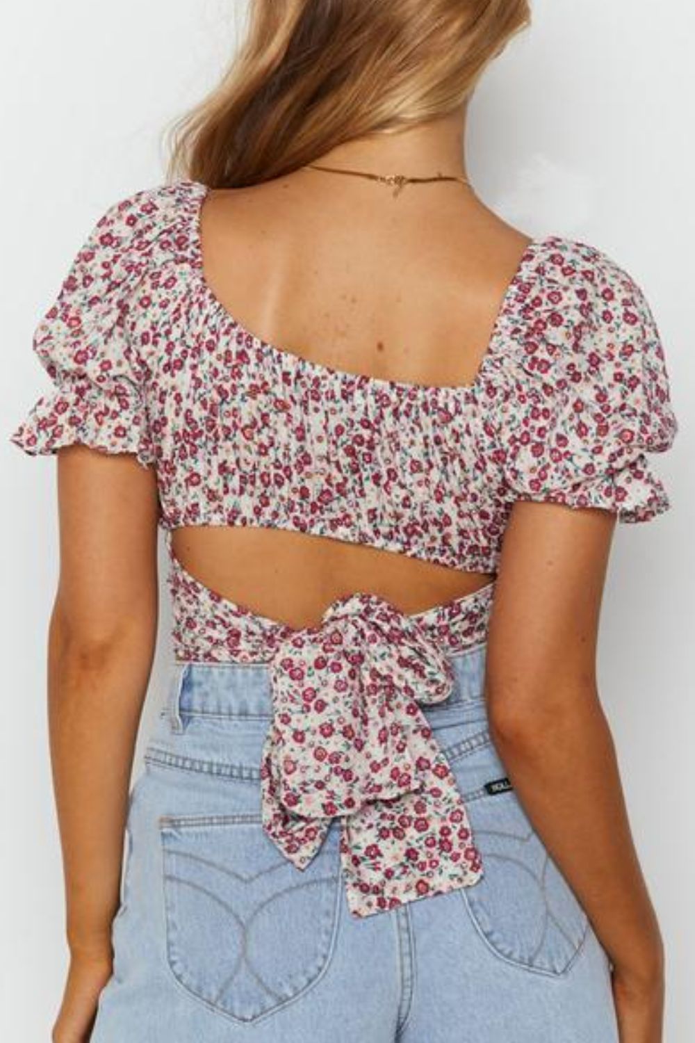 Flower Print Ruffle Trim Off-Shoulder Back Tie Blouse - Women’s Clothing & Accessories - Shirts & Tops - 12 - 2024