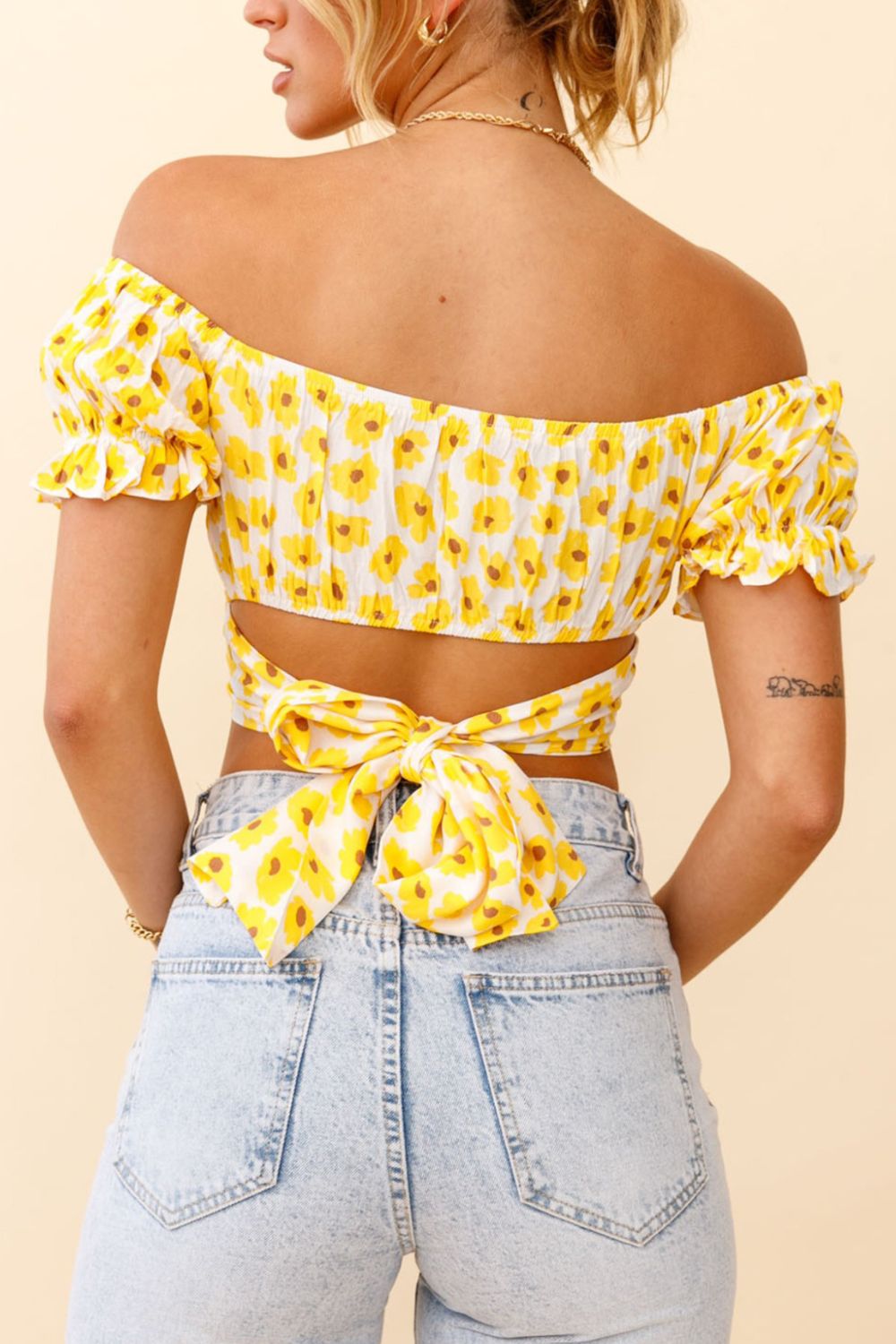 Flower Print Ruffle Trim Off-Shoulder Back Tie Blouse - Women’s Clothing & Accessories - Shirts & Tops - 2 - 2024