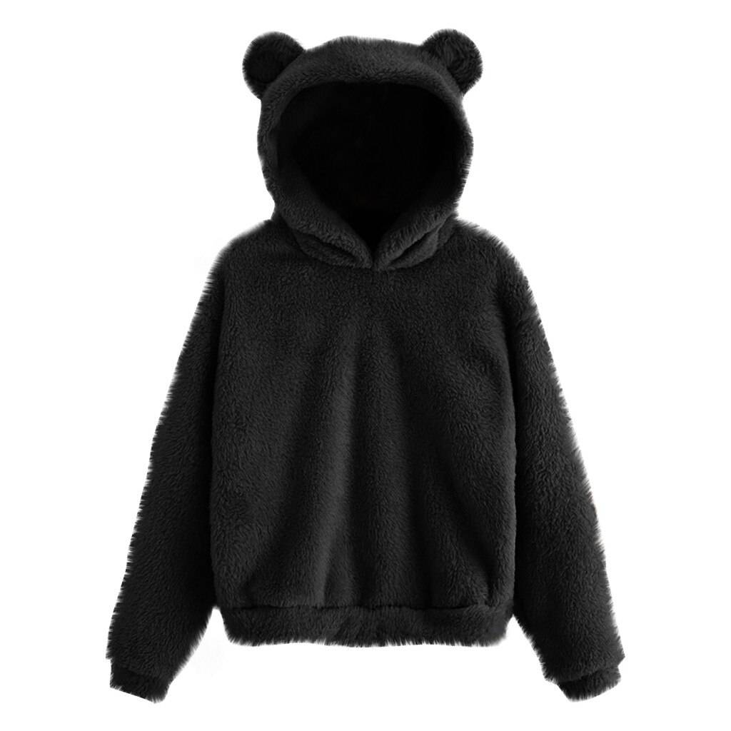 Fluffy Bear Ears Hoodie - Black / S - Women’s Clothing & Accessories - Shirts & Tops - 22 - 2024