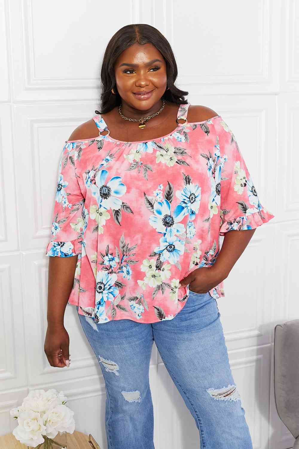 Fresh Take Floral Cold-Shoulder Top - Pink / S - Women’s Clothing & Accessories - Shirts & Tops - 1 - 2024
