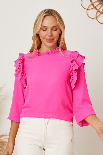Frill Ruffled Three-Quarter Sleeve Blouse - Women’s Clothing & Accessories - Shirts & Tops - 2 - 2024