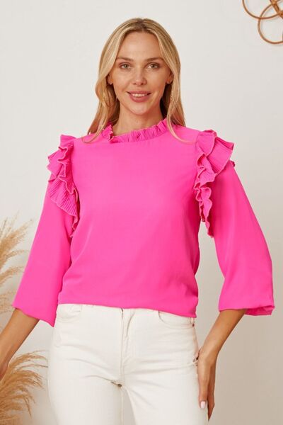 Frill Ruffled Three-Quarter Sleeve Blouse - Pink / S - Women’s Clothing & Accessories - Shirts & Tops - 1 - 2024