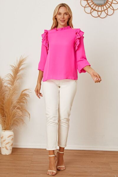 Frill Ruffled Three-Quarter Sleeve Blouse - Women’s Clothing & Accessories - Shirts & Tops - 5 - 2024