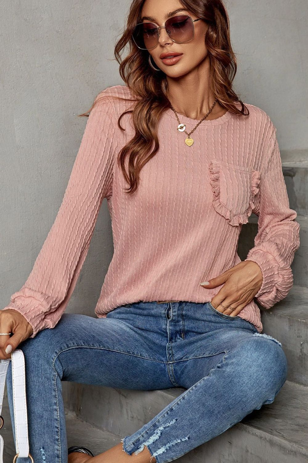 Frill Trim Long Sleeve Blouse - Pink / S - Women’s Clothing & Accessories - Shirts & Tops - 1 - 2024