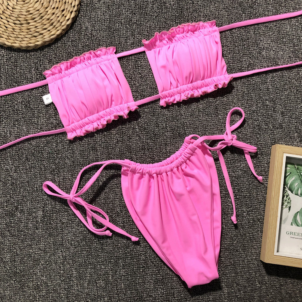 Frill Trim Ruched Bikini Set - Women’s Clothing & Accessories - Swimwear - 17 - 2024
