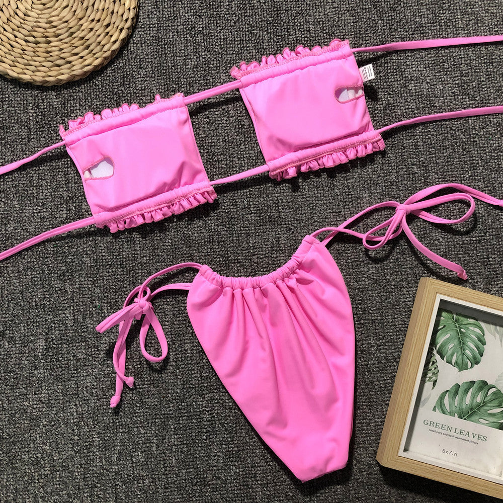 Frill Trim Ruched Bikini Set - Women’s Clothing & Accessories - Swimwear - 18 - 2024