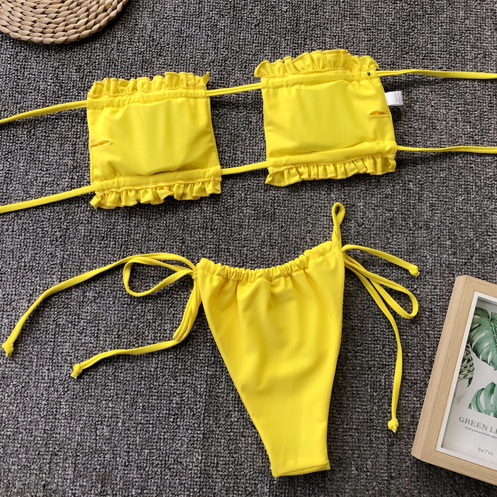 Frill Trim Ruched Bikini Set - Women’s Clothing & Accessories - Swimwear - 24 - 2024