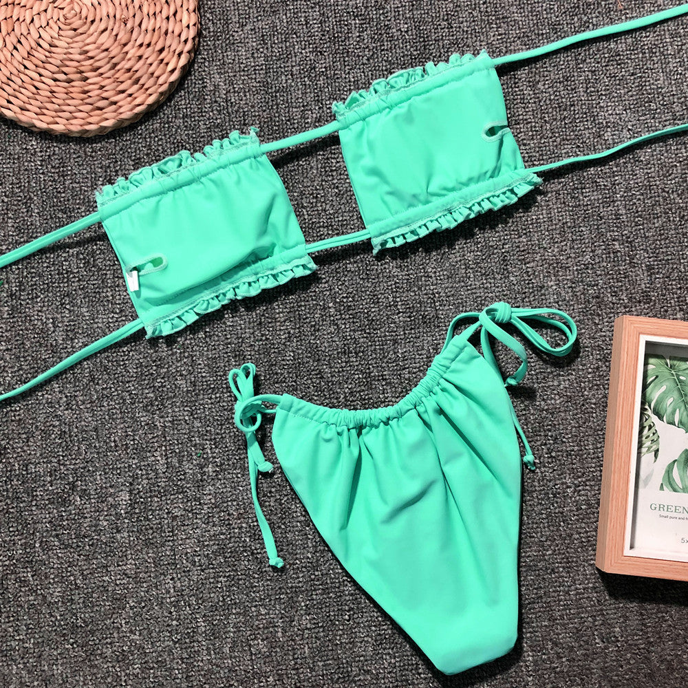 Frill Trim Ruched Bikini Set - Women’s Clothing & Accessories - Swimwear - 26 - 2024