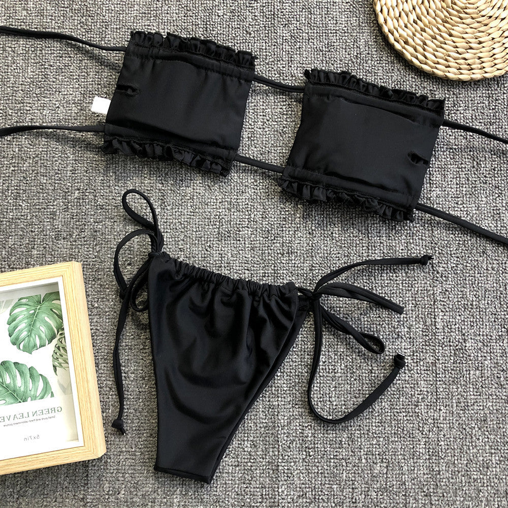 Frill Trim Ruched Bikini Set - Women’s Clothing & Accessories - Swimwear - 15 - 2024