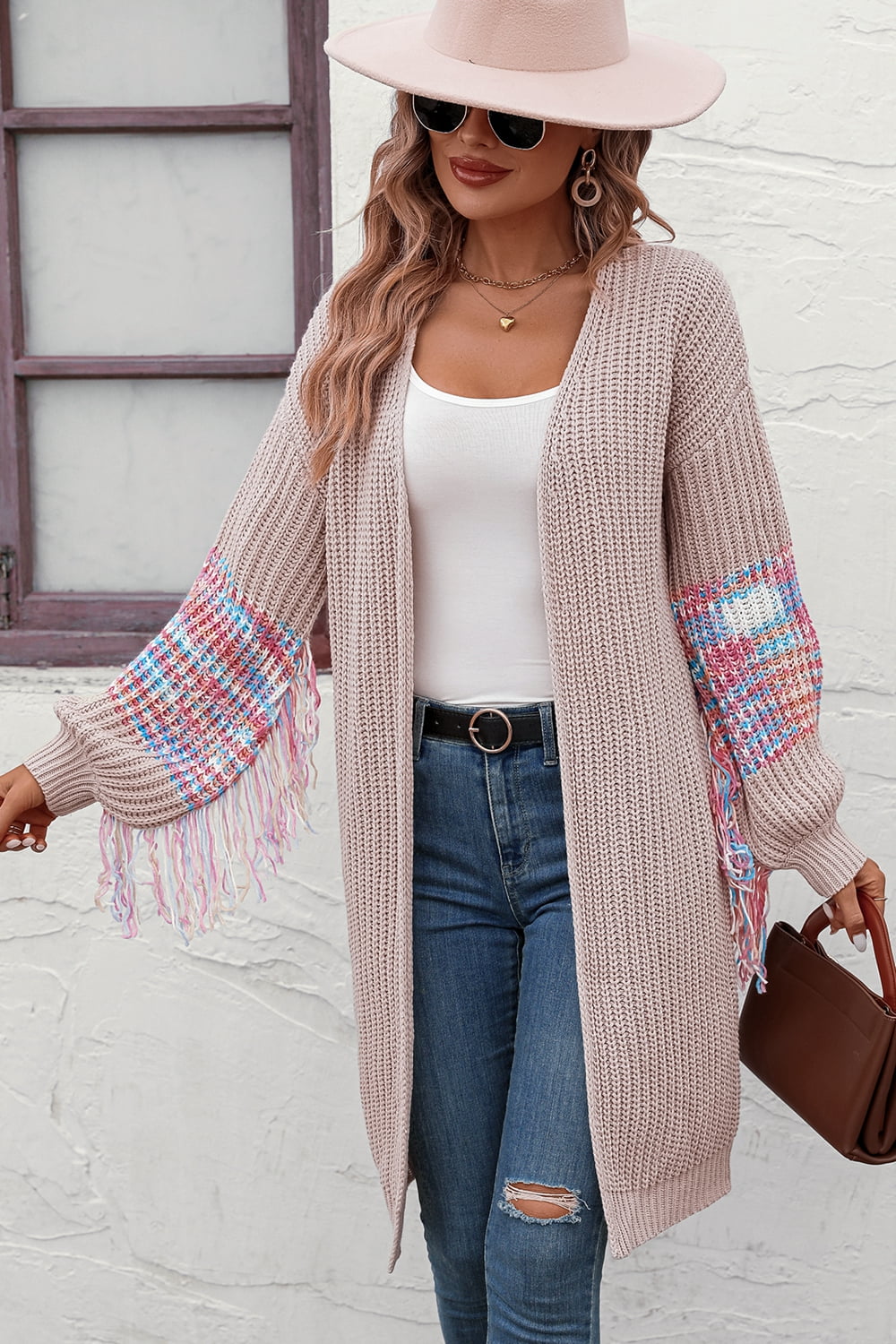 Fringe Sleeve Dropped Shoulder Cardigan - Pink / S - Women’s Clothing & Accessories - Shirts & Tops - 5 - 2024