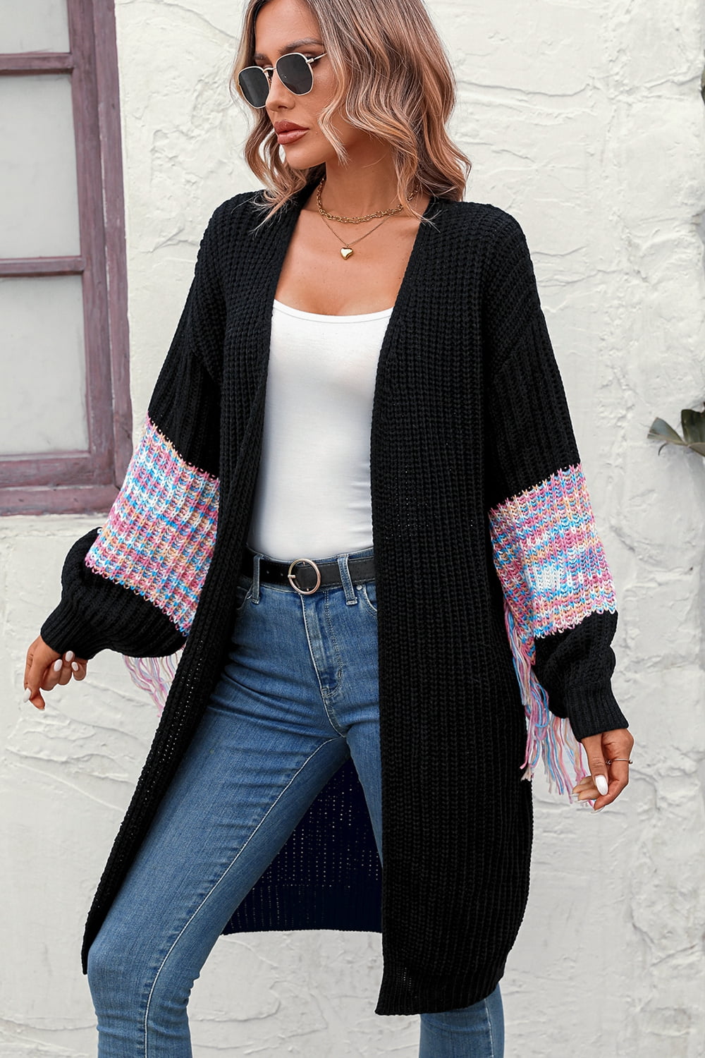 Fringe Sleeve Dropped Shoulder Cardigan - Women’s Clothing & Accessories - Shirts & Tops - 10 - 2024