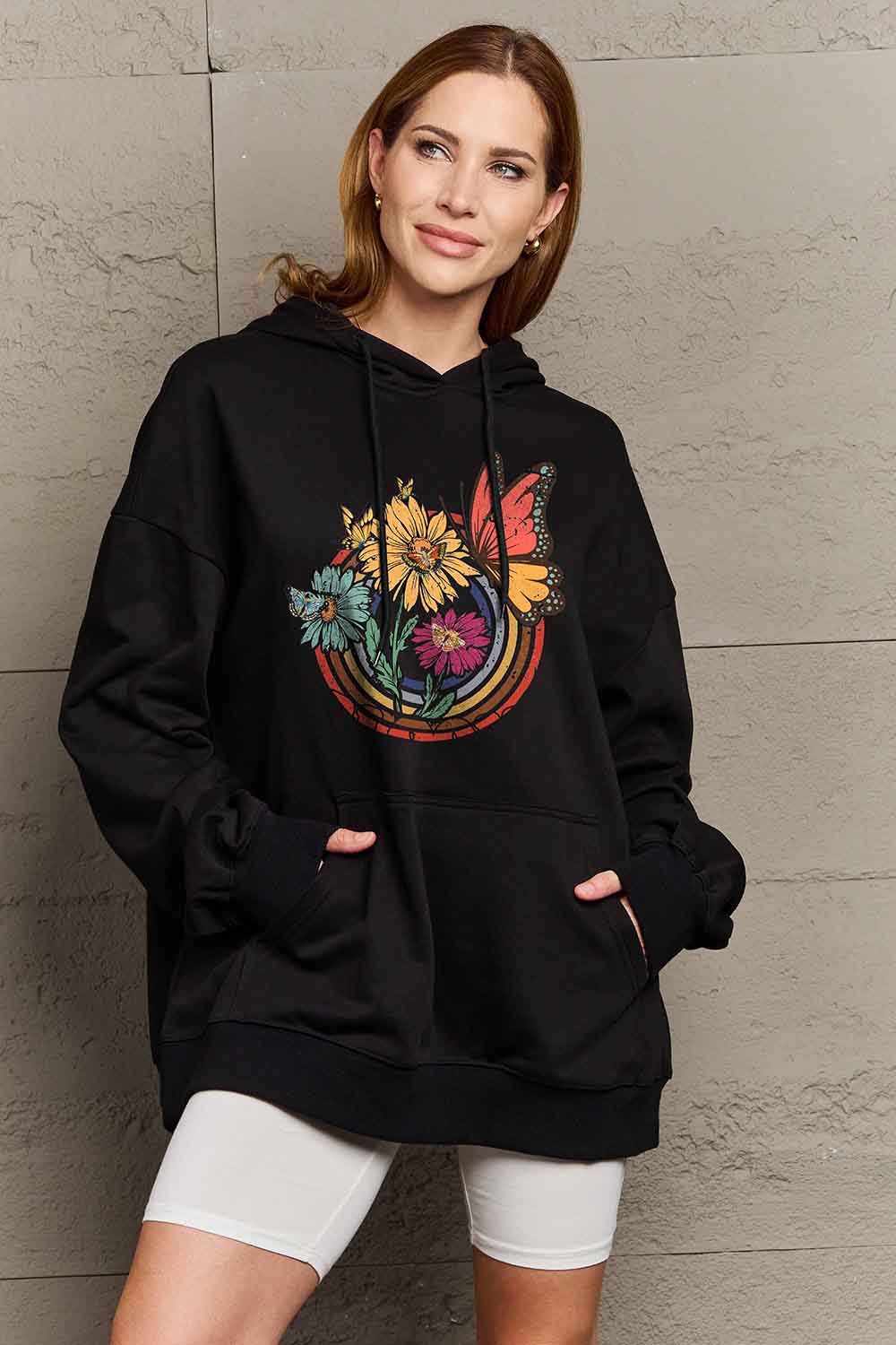 Full Size Butterfly and Flower Graphic Hoodie - Women’s Clothing & Accessories - Shirts & Tops - 3 - 2024