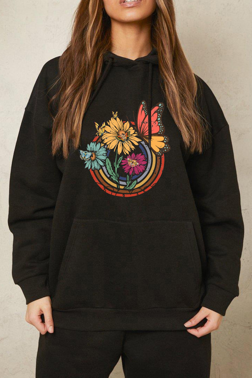 Full Size Butterfly and Flower Graphic Hoodie - Women’s Clothing & Accessories - Shirts & Tops - 9 - 2024