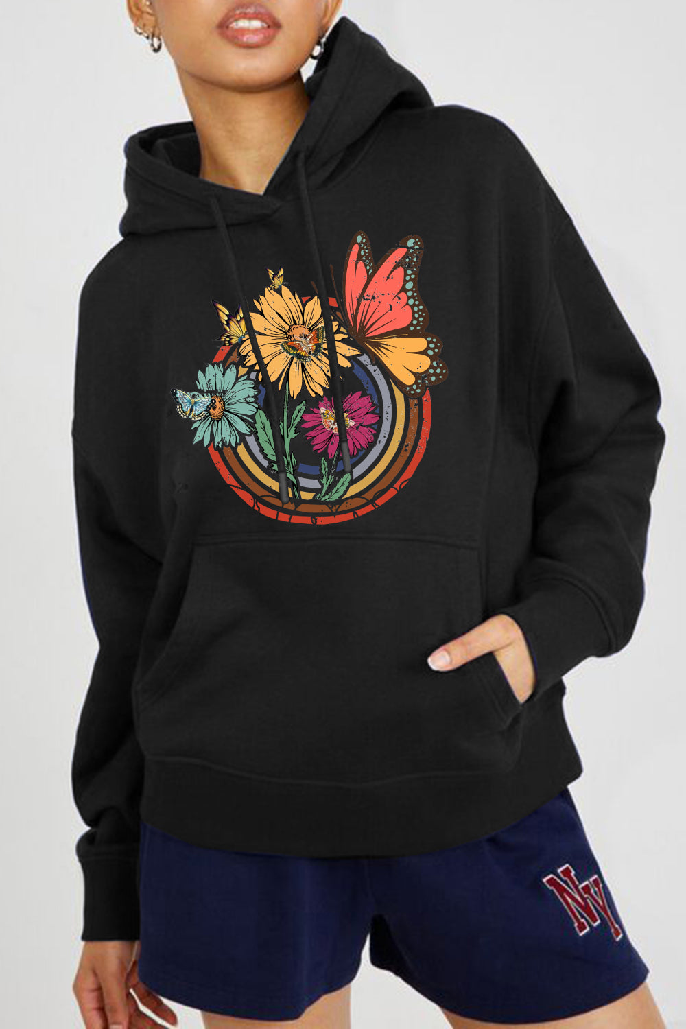 Full Size Butterfly and Flower Graphic Hoodie - Women’s Clothing & Accessories - Shirts & Tops - 7 - 2024