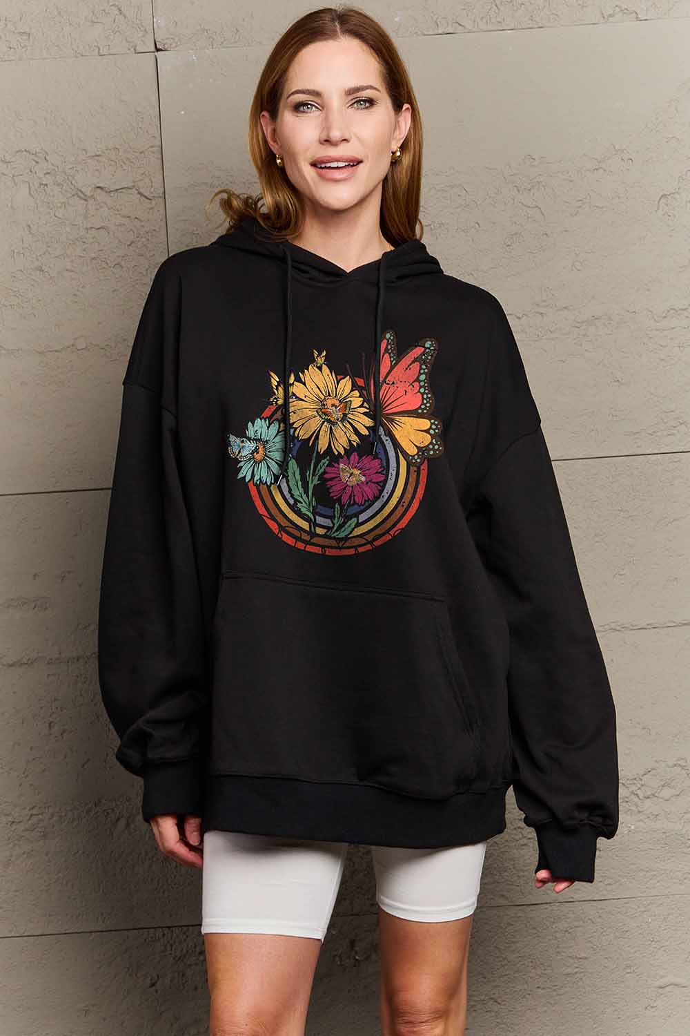 Full Size Butterfly and Flower Graphic Hoodie - Black / S - Women’s Clothing & Accessories - Shirts & Tops - 1 - 2024