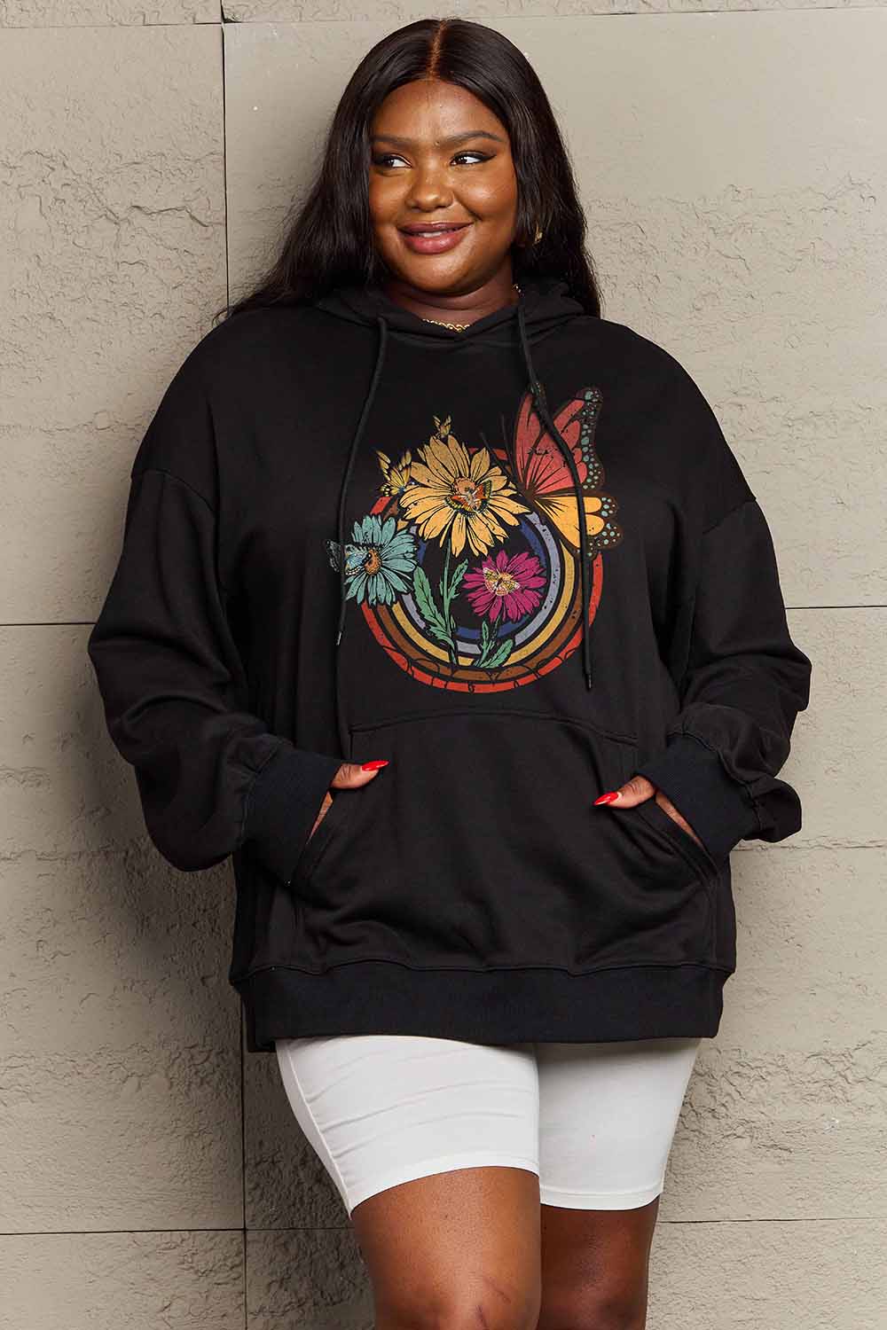 Full Size Butterfly and Flower Graphic Hoodie - Women’s Clothing & Accessories - Shirts & Tops - 5 - 2024
