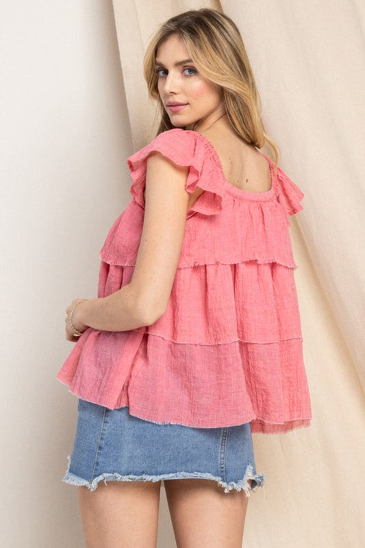 Full Size Buttoned Ruffled Top - Women’s Clothing & Accessories - Shirts & Tops - 2 - 2024